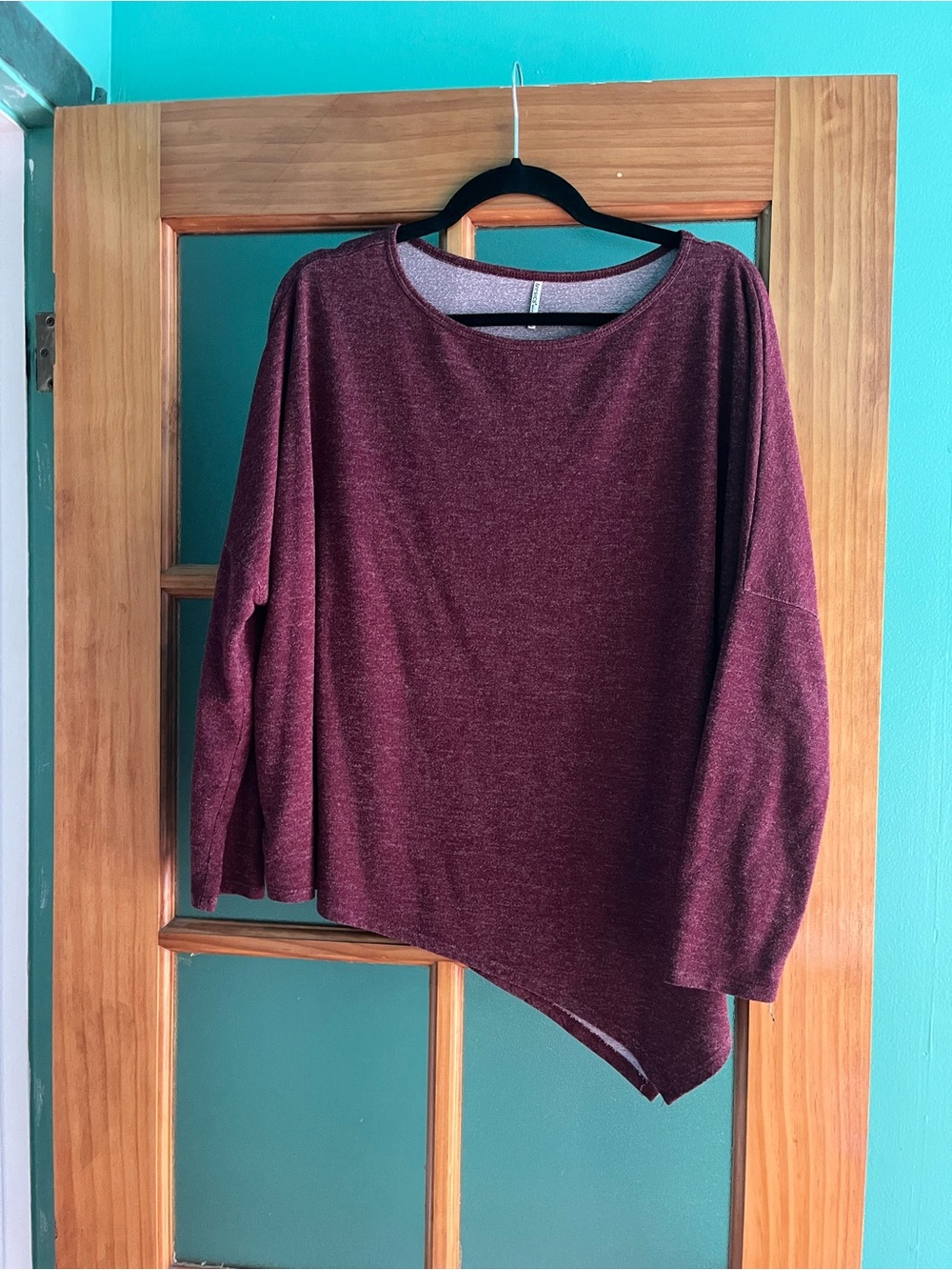 Women’s Burgundy Asymmetrical Long-Sleeve Top